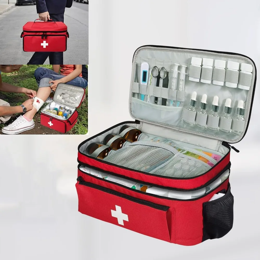Portable Double‑Layer First Aid Bag Empty Large Capacity Medical Storage Bag Travel Home Outdoor Emergency Medicine Organizer