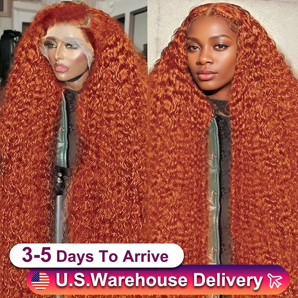 Ginger Orange 13x6 HD Transparent Lace Deep Curly Wave Lace Front Wigs Human Hair Curly 350 Colored Lace Frontal Wig 30 40 Inch