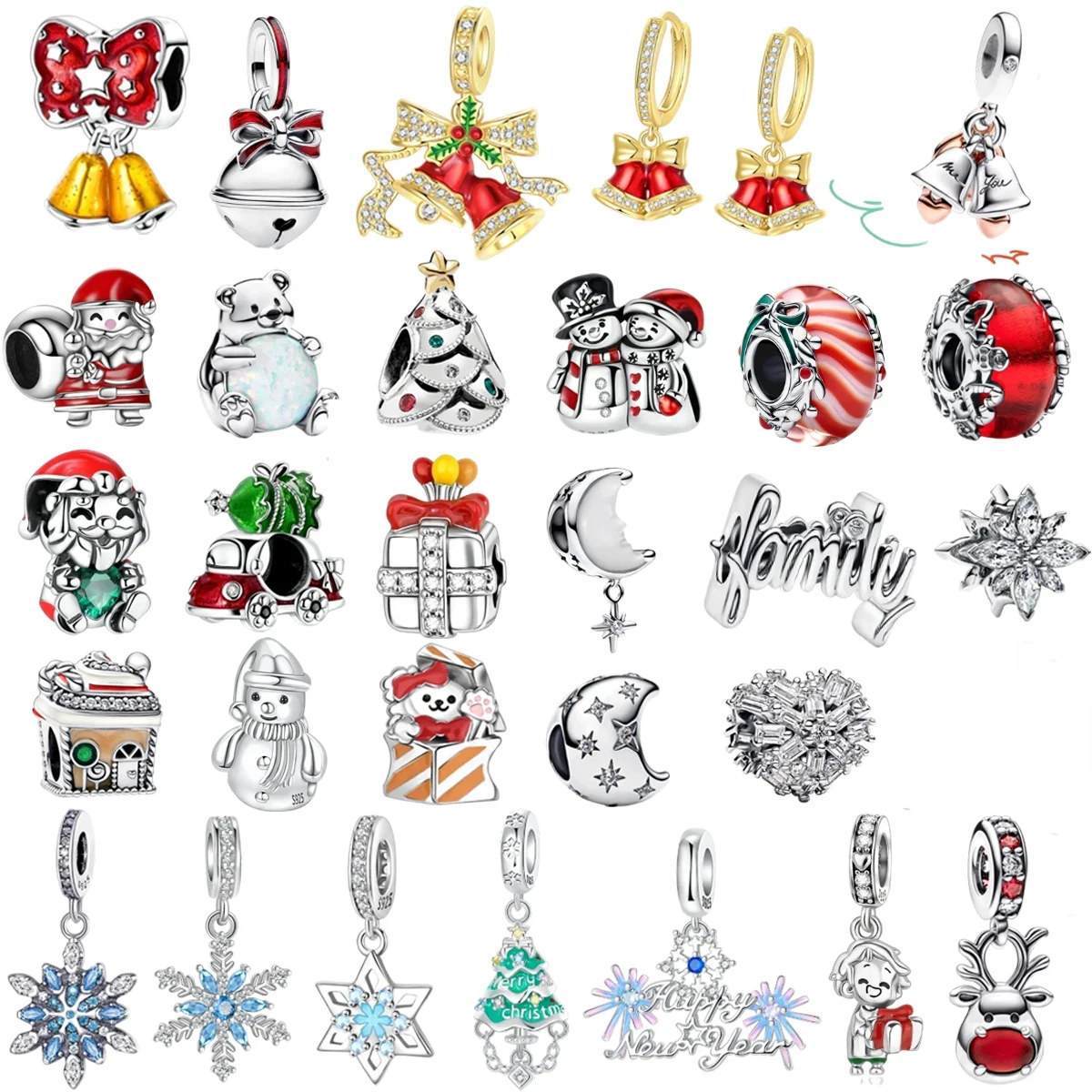 

925 Sterling Silver Christmas-Themed Charms Reindeer Snowman Moon Beads Suitable for Original Bracelets Necklace Jewelry Gifts