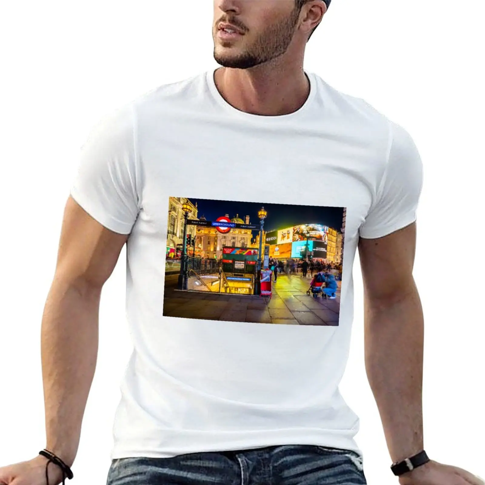 Camiseta con fotografía de Piccadilly Circus At Night London, camisetas de anime, camiseta de gran tamaño para hombre, camiseta de marca de lujo 100% algodón