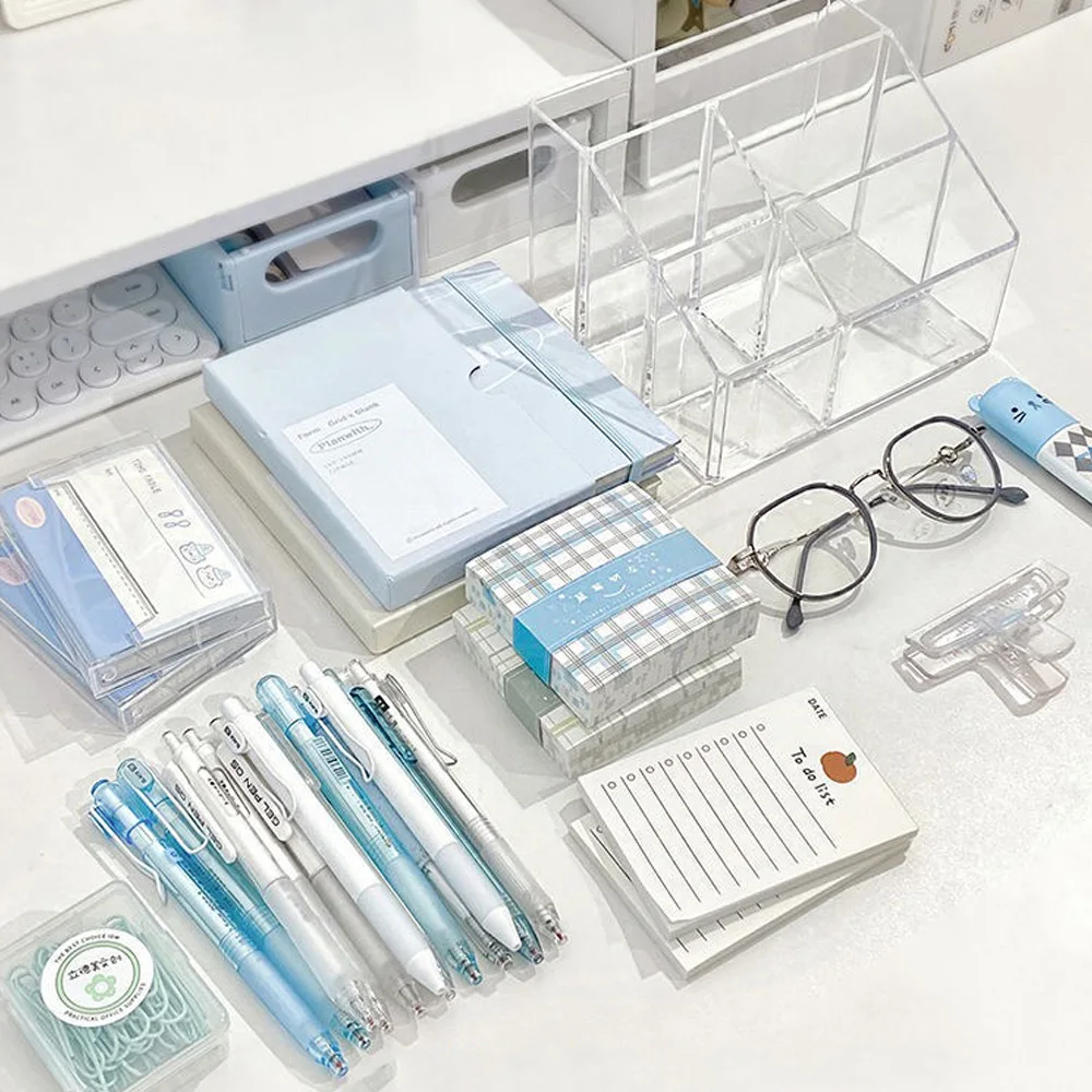 Clear Acrylic 5 Compartment Pen Holder Ins Style Desk Organizer Square Plastic Stationery Storage Case