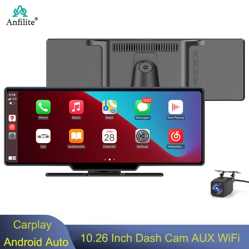 

10.26" Wireless Carplay Android Auto AUX Car Monitor Rear Camera Recorder Player Bluetooth GPS WiFi Parking monitoring Dashboard