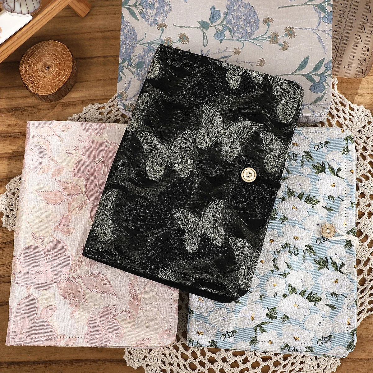 A5 Literary Flower Butterfly Cover Embroidered Fabric Button Loose-leaf Notebook Creative DIY Student Supplies Stationery