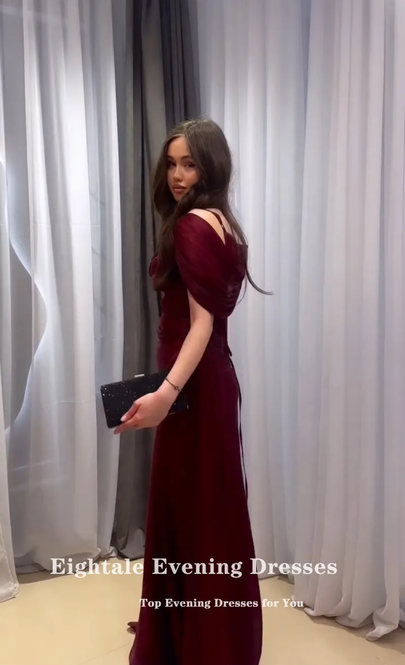 Eightale アラビアイブニングドレス バーガンディ カスタマイズされたシフォン キャップ スリーブ マーメイド プロム ウェディング パーティー ドレス Abendkleider Hochzeit