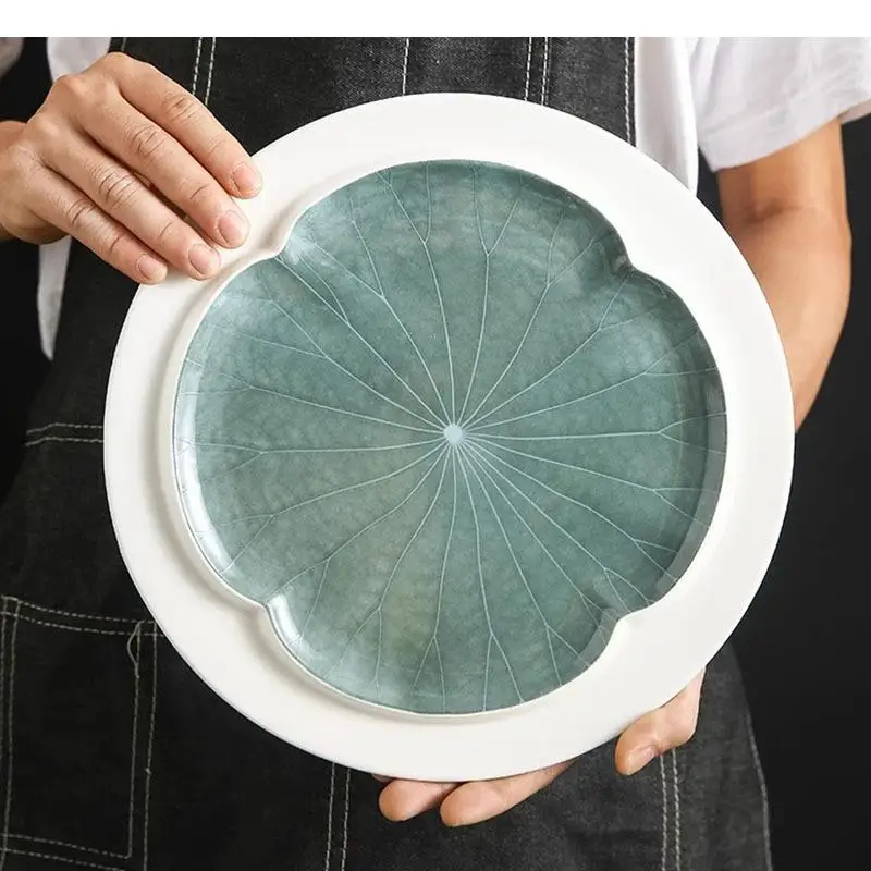 

Керамическая тарелка с текстурой листьев для ресторанов: десерты, суши, паста, молекулярная кухня, специализированная посуда