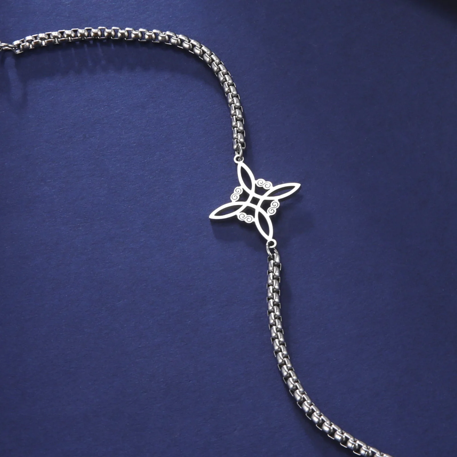 Titanium Steel Box Chain Bracelet Cut Hollow Witch Knot S Shape Double Hole Pendant 304 Stainless Steel Bracelet image 4
