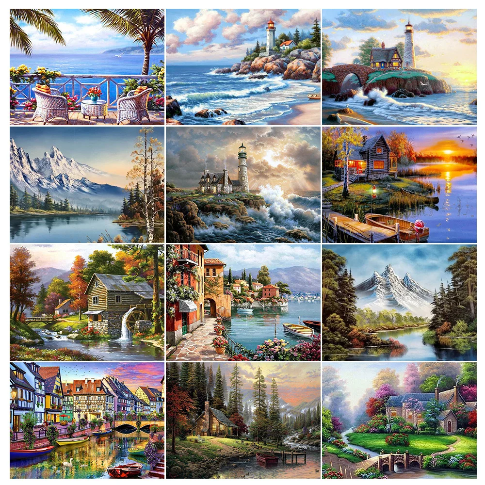 5D Diy Diamond Painting Coast Lighthouse Full Rhinestones Embroidery Mosaic Art Cross Stitch Kits Home Decor New Arrivals 2023