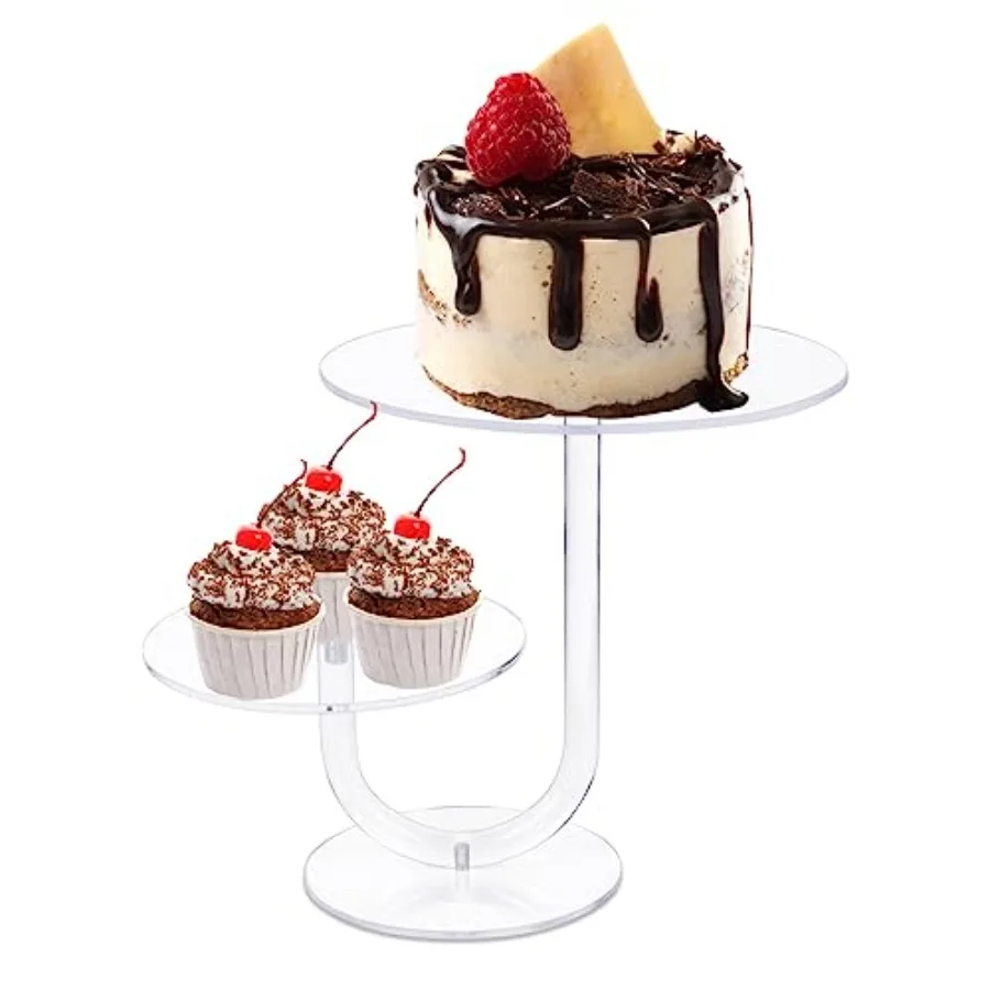 2 Tier Clear Cake Stand Acrylic Cupcake Display Holder Dessert Pastry Tower for Weddgs, Birthdays, Anniversaries, Baby Showers,