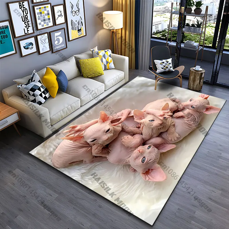 Hairless kittens cuddling together carpet Yoga living room room decor children's crawling mat doormat area rug games mat