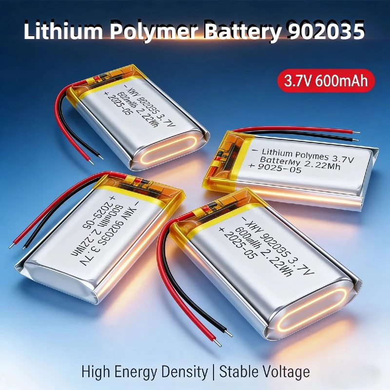 

902035 3.7V 600mAh Rechargeable Li-Polymer Battery For Car DVR Recorder VR Glasses Electronic Toys GPS Speaker