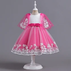 Girls Party Dresses 4 Colors 110cm-160cm Kids Dress Children Ball Gown Gauze Lace Short Sleeve Princess Piano Wedding Birthday