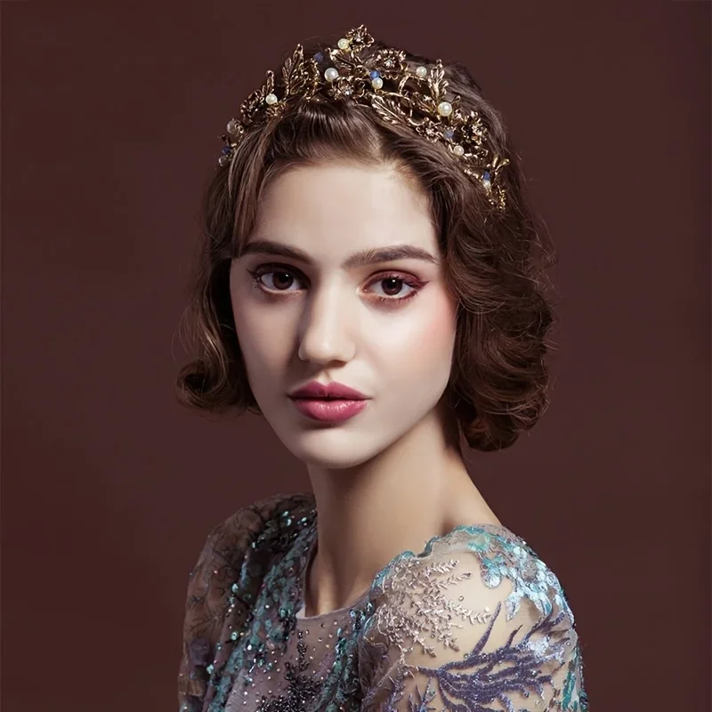 

Диадемы и короны с жемчугом в стиле барокко для женщин, винтажная корона для невесты, вечеринки, выпускного вечера, тиара, свадебные аксессуары для волос, ювелирные изделия, корона Tia