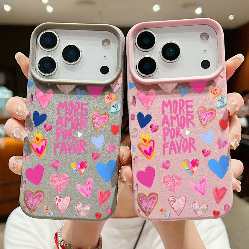 Heart Print Soft Phone Case For iPhone 17e 18 17 Pro Max 16 15 14 13 12 Pro Max 11 16e Shockproof Silicone Leather Texture Cover