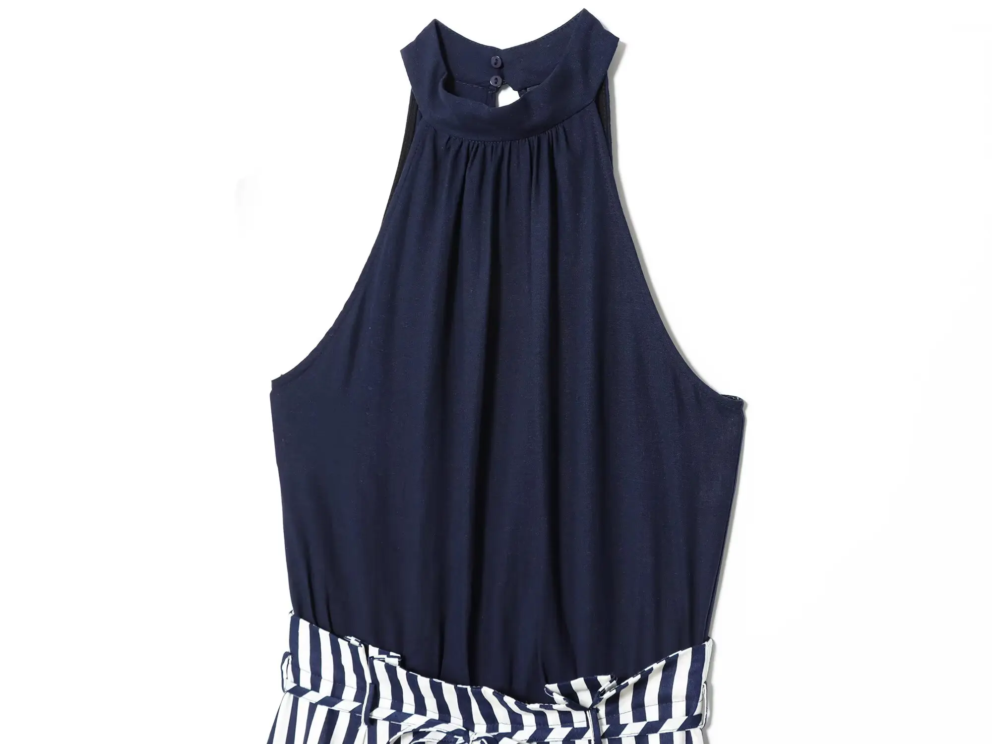 KONDALA 2025 シックな女性用ロングストライプジャンプスーツ ハイウエストジッパーサッシュ パッチワークボディスーツ ワイドレッグ エレガントな教師用プレイスーツ