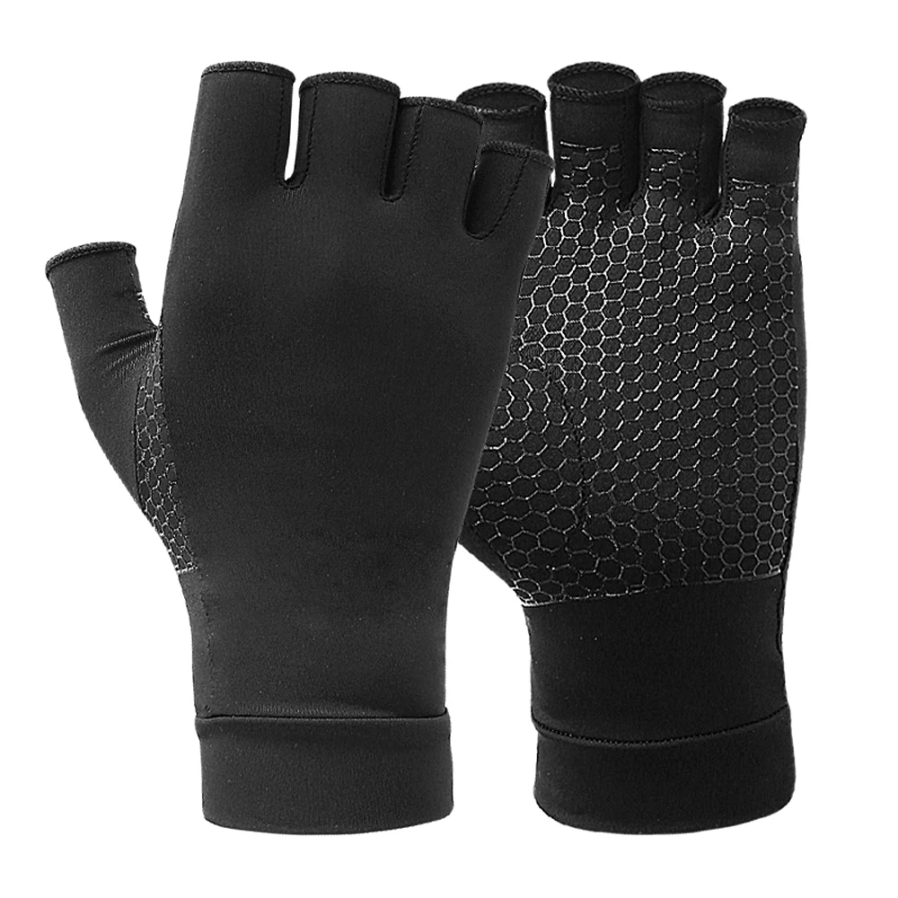 1Pair Copper Compression Arthritis Gloves - Fingerless Hand Support for Carpal Tunnel - Ideal for Typing,Crocheting, Men & Women