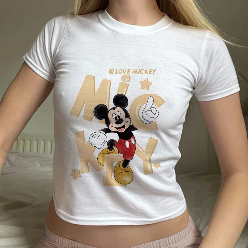 

Gothic Mickey Print T-shirts For Women Fashion Minnie Mouse Crop Top T Shirt Streetwear Female Clothes Kawaii Disney Tshirt
