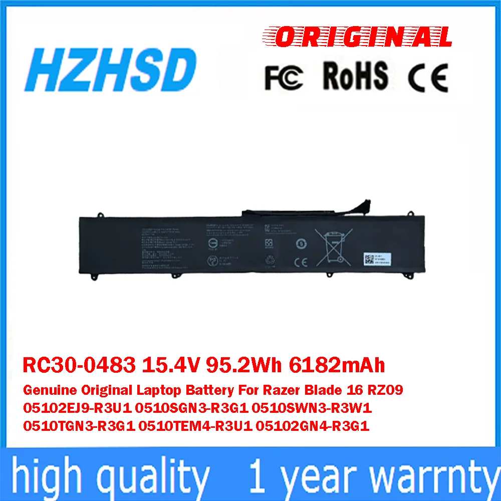 

RC30-0483 15,4 В, 95,2 Втч, 6182 мАч, оригинальный аккумулятор для ноутбука Razer Blade 16 RZ09 05102EJ9-R3U1 0510SGN3-R3G1 0510SWN3-R3W1