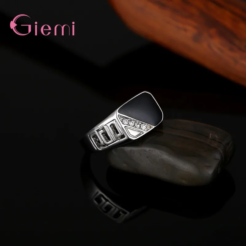New Fashion 925 Sterling Silver Luxury Cubic Zircon Wedding Band Rings for Male Cool Men Accessories Jewellery image 6