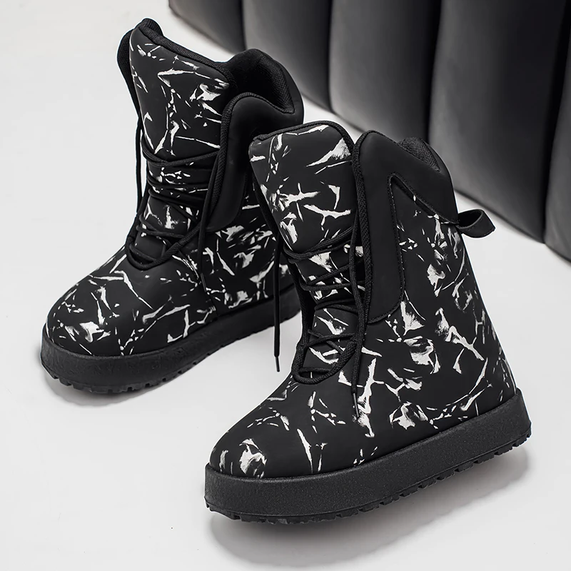 أحذية رجالية مموهة عالية الجودة سميكة لينة مقاومة للبرد أحذية دافئة في الهواء الطلق الشارع عدم الانزلاق هدايا العيد جديد 2025 شتاء شيك