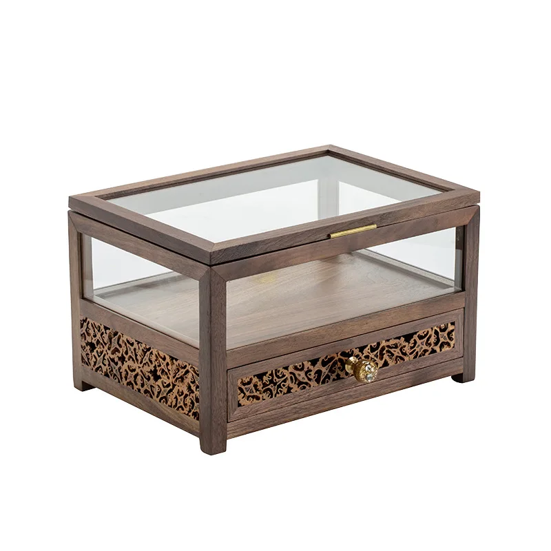 Chinese black walnut glass display cabinet tea room tea set ornaments cosmetics figure desktop storage and finishing