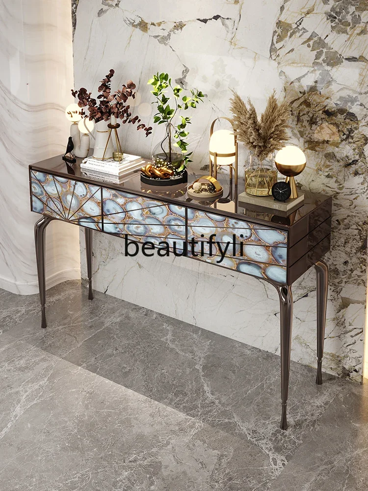 Italian entrance platform green luxury stone entrance entrance cabinet light luxury display cabinet high-end