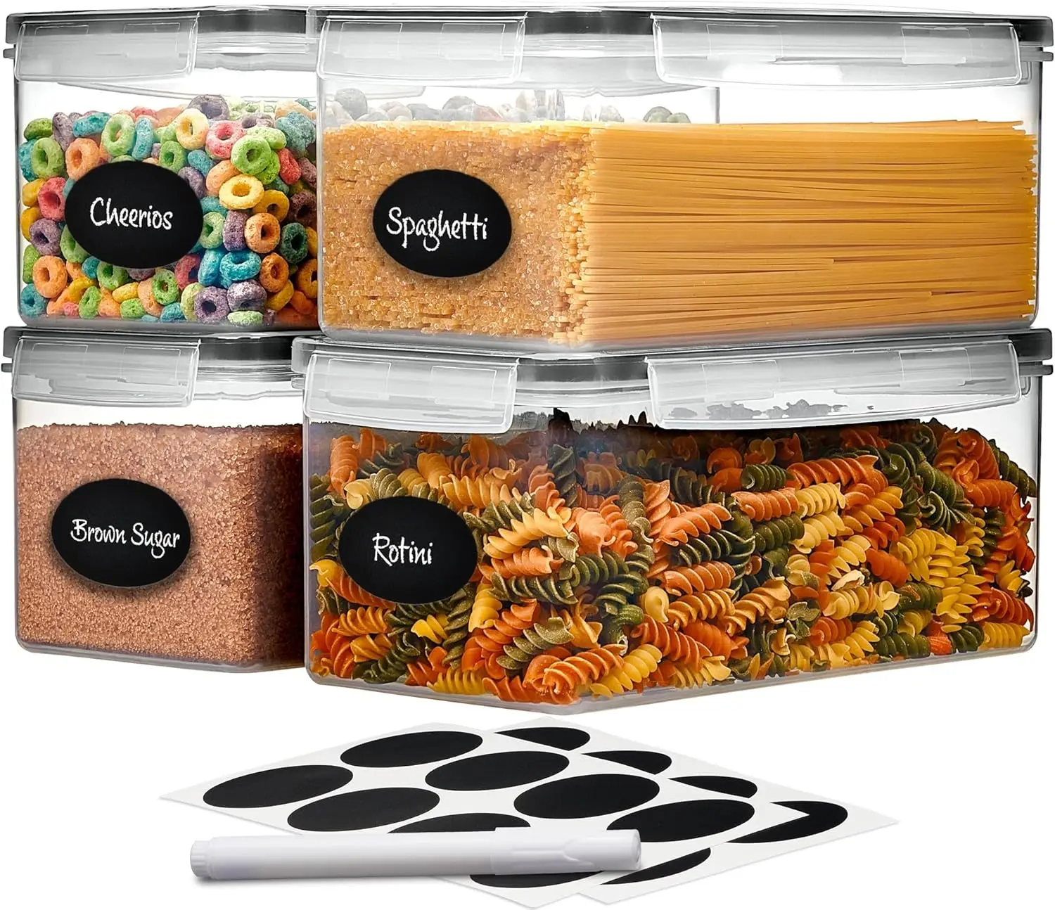 

Large Airtight Food Storage Containers with Lids Set of 4 3.2L - 102 fl. oz Pasta storage Containers, BPA Free Plastic