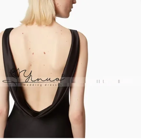 Customized  Evening Dress Black Satin Dots Chiffon Backless Sexy Evening Gown Mermaid Sleeveless Trumpet Women's Formal Party Dr