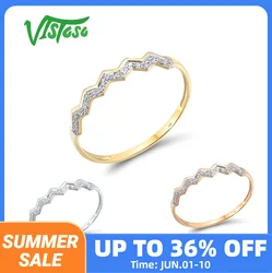 VISTOSO Pure 14K 585 Rose Yellow White Gold Ring For Women Sparkling Diamonds Stackable Engagement Delicate Wave Fine Jewelry