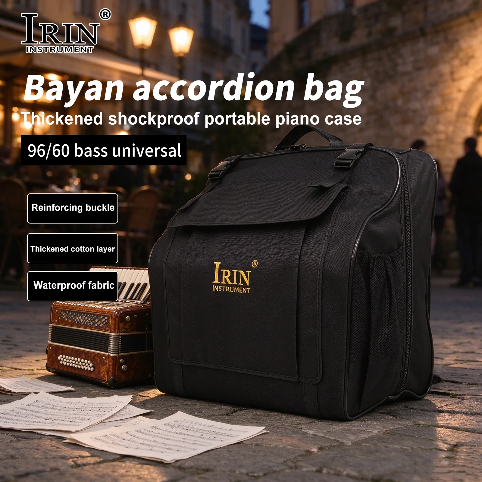 IRIN Accordion Bag 60/90 Bass Piano Accordion Carry Case Waterproof Oxford Cloth Backpack Keyboard Instrument Accessories