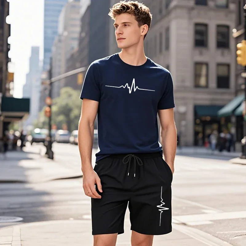 2025 Spring Summer Daily Casual Sports Outfits Urban Fashion Tees Tracksuits Hot Sale Men's T-shirts Walking Shorts 2pcs Set