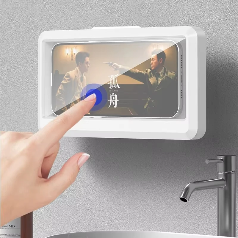 Waterproof Bathroom Phone Holder Home Wall Phone Case Stand Box Self-adhesive Touch Screen Phone Bracket Shower Sealing Storage