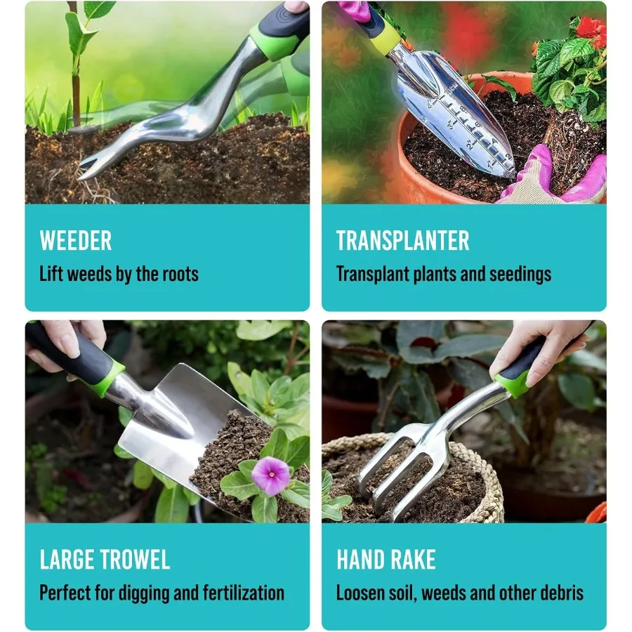 Herramientas de jardinería de alta resistencia, juego de herramientas de jardín duraderas y ergonómicas de 22 piezas, perfecto para uso en exteriores, regalos de jardinería ideales f