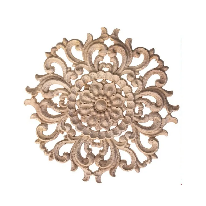 10cm-40cm Wood Carved Onlay Appliques for Furniture Cabinet Unpainted Frame Wooden Mouldings Decal Home Decoration