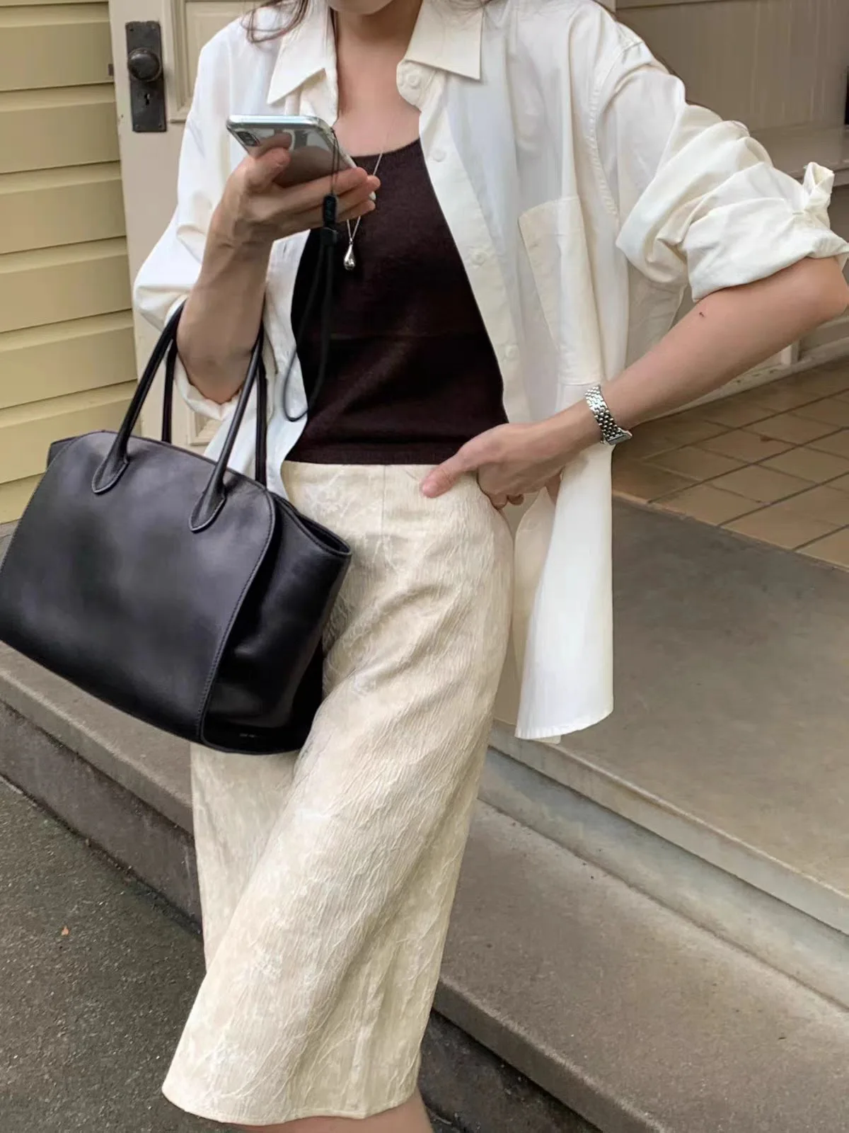 Korean Style Gradient Texture High Waist Straight Leg  Skirt Women's Fashion Autumn New Arrival A-Line Skirt