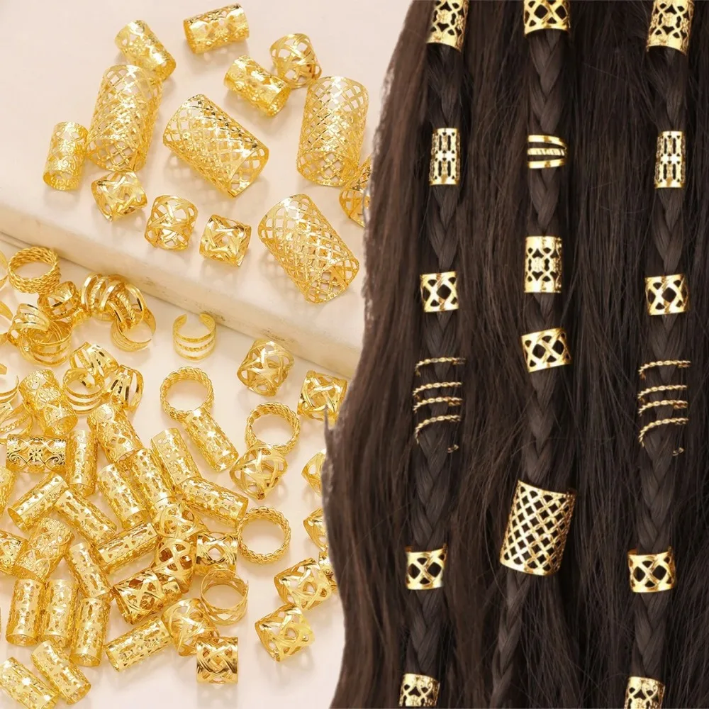 

1 комплект золотых аксессуаров для волос: дредлоки, украшения для плетения кос, кольца для волос для женщин и девочек, регулируемые манжеты