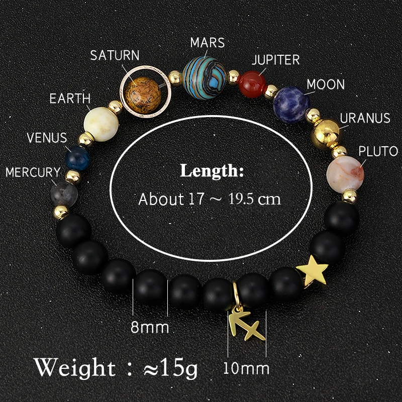 12 Zodiac Signs Bracelet Virgo Taurus Cosmic Galaxies Eight Planets Constellation Bracelet Natural Stone Solar System Bracelet