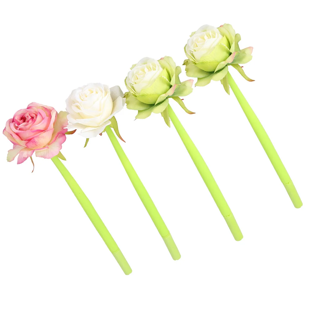 

4Pcs Soft Gel Pens Rose Flower Design 0.5mm Creative Gel Ink Pens Smooth Writing for School Office Student Use