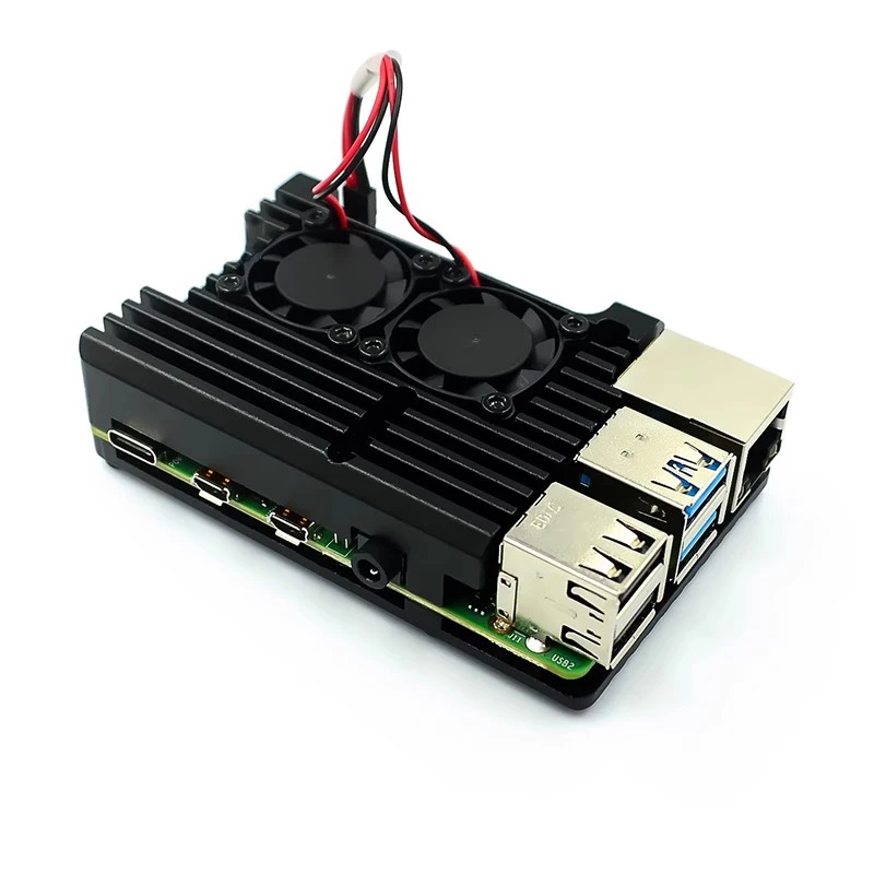 Obudowa aluminiowa Raspberry Pi 4/3 z podwójnym wentylatorem chłodzącym Metalowa obudowa Czarna obudowa do RPI Raspberry Pi 4B/3B/3B+ — zdjęcie produktu 2