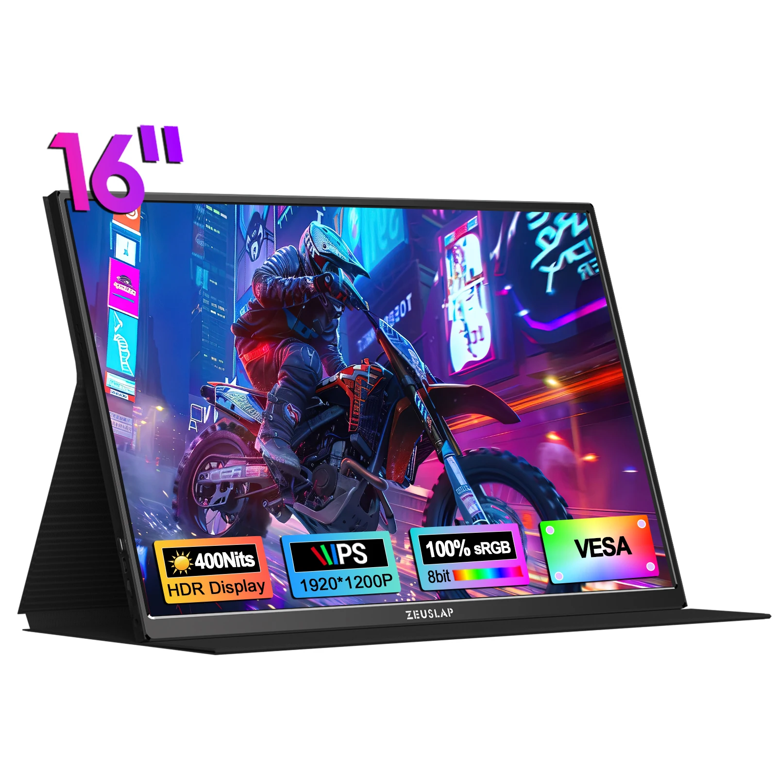

ZEUSLAP 16 inch Portable Monitor 400 Nits 100%sRGB IPS LCD Screen Travel Gaming Computer Display for Gaming Steam Deck Laptop