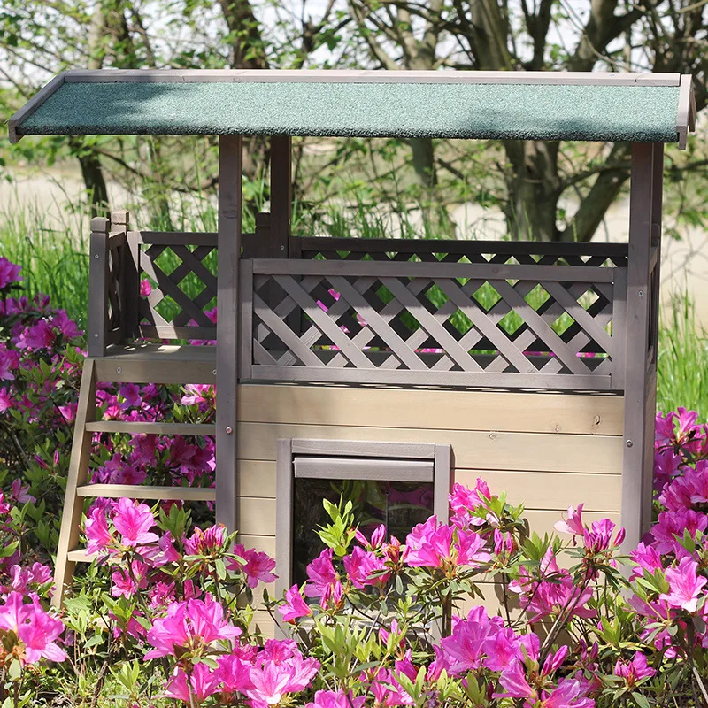 

Outdoor Solid Wood Medium Small Rainproof Cat House Cat House Rabbit Nest Double Floor Universal