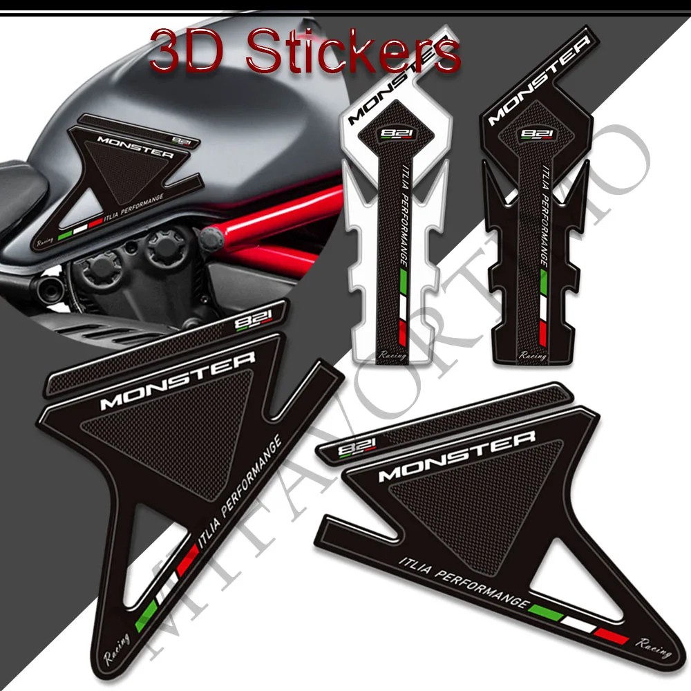 Pegatinas 3D para motocicleta Ducati Monster 821, Protector de almohadilla de tanque de combustible y aceite, Kit de calcomanías para rodilla, emblema decorativo