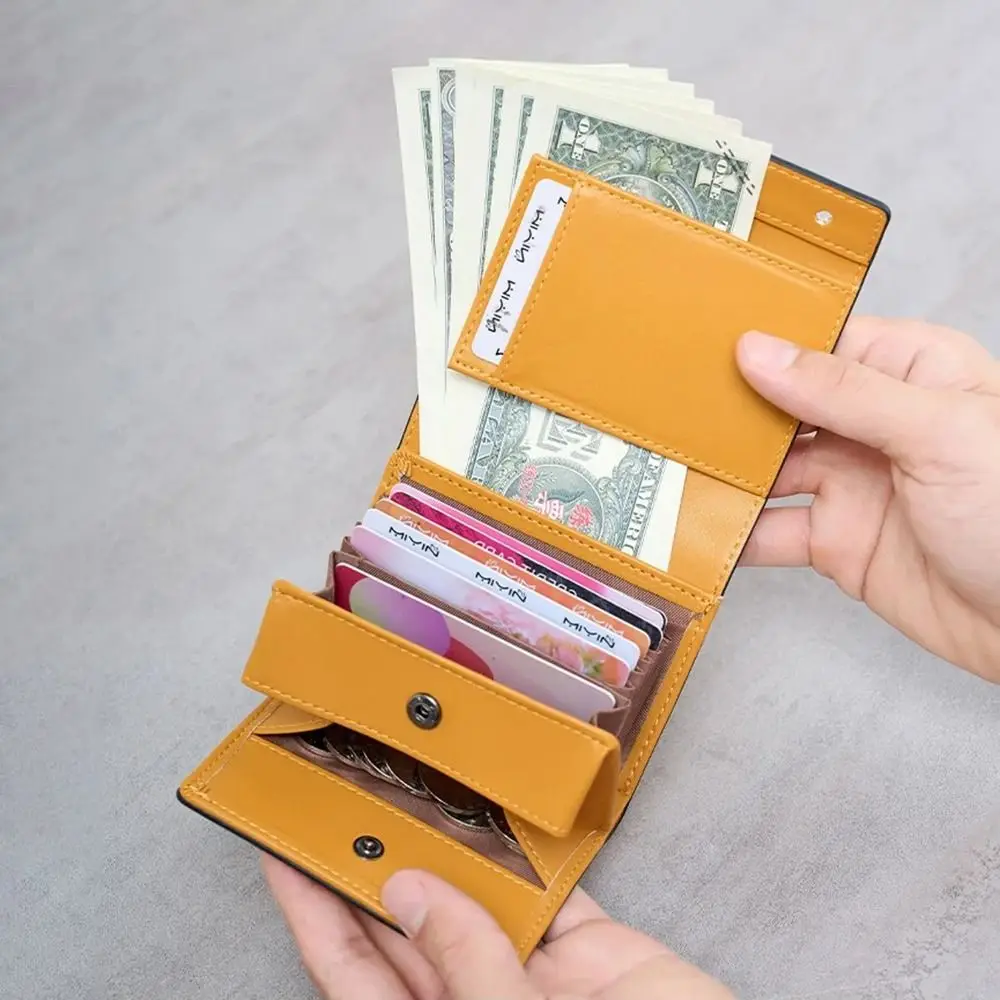 

Мужской короткий кошелек-портмоне из искусственной кожи с тремя отделениями, для карт и монет, однотонный, многофункциональный, с зажимом для денег, для повседневного использования