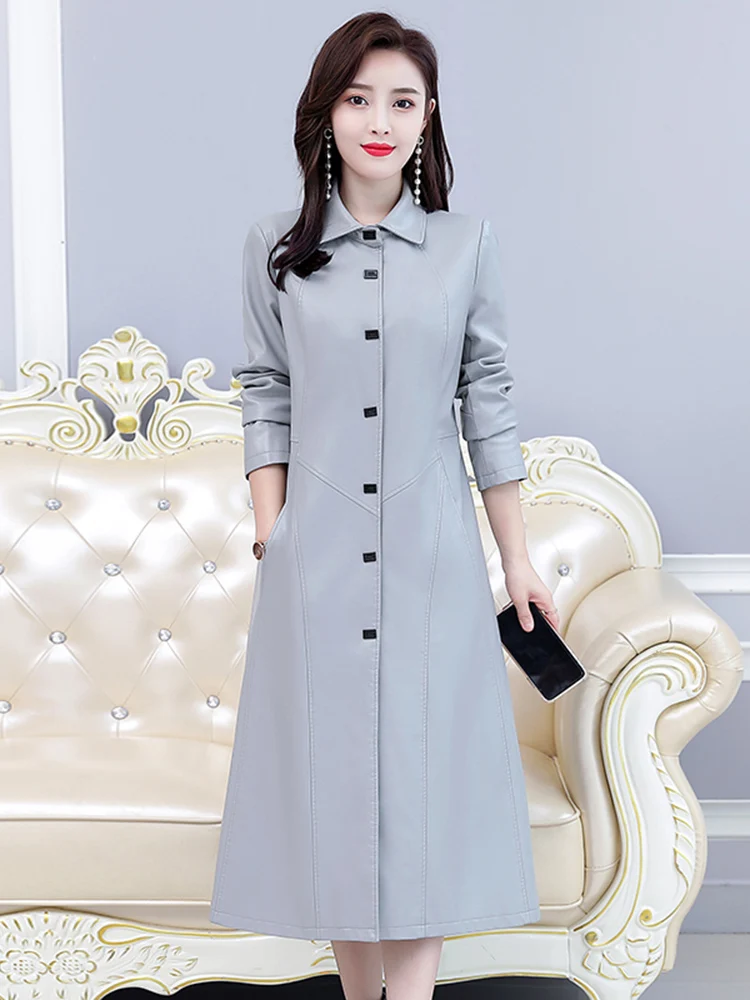 Cappotto in Vera Pelle Haining da Donna, Lunghezza Media Sopra il Ginocchio, Stile Coreano, Vestibilità Slim, Taglie Grandi, Imbottito in Cotone, in Pelle di Pecora