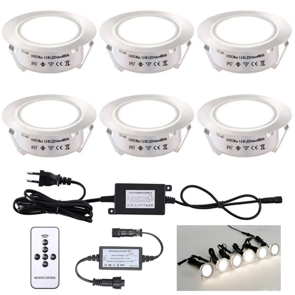 

6/8Pcs LED Deck Light Dimmable 12V Remote Control Underground Lamp IP67 Waterproof Recessed Landscape Spotlight Outdoor Lighting