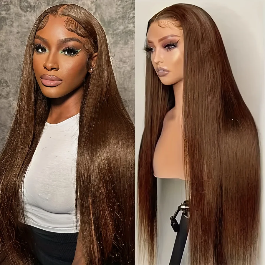 

13x4 Прямые 200 Плотность Коричневые HD Прозрачные Швейцарские Кружева Бразильские Волосы Remy Полный Парик Фронта Шнурка 100% Человеческие Волосы Для Женщин