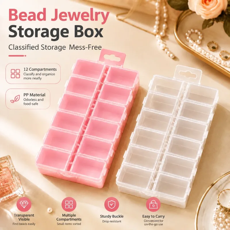 Clear Jewelry Storage Box with Fixed Compartments, Anti-Shift Nail Art Organizer Case, Dustproof Container for Rings Earrings