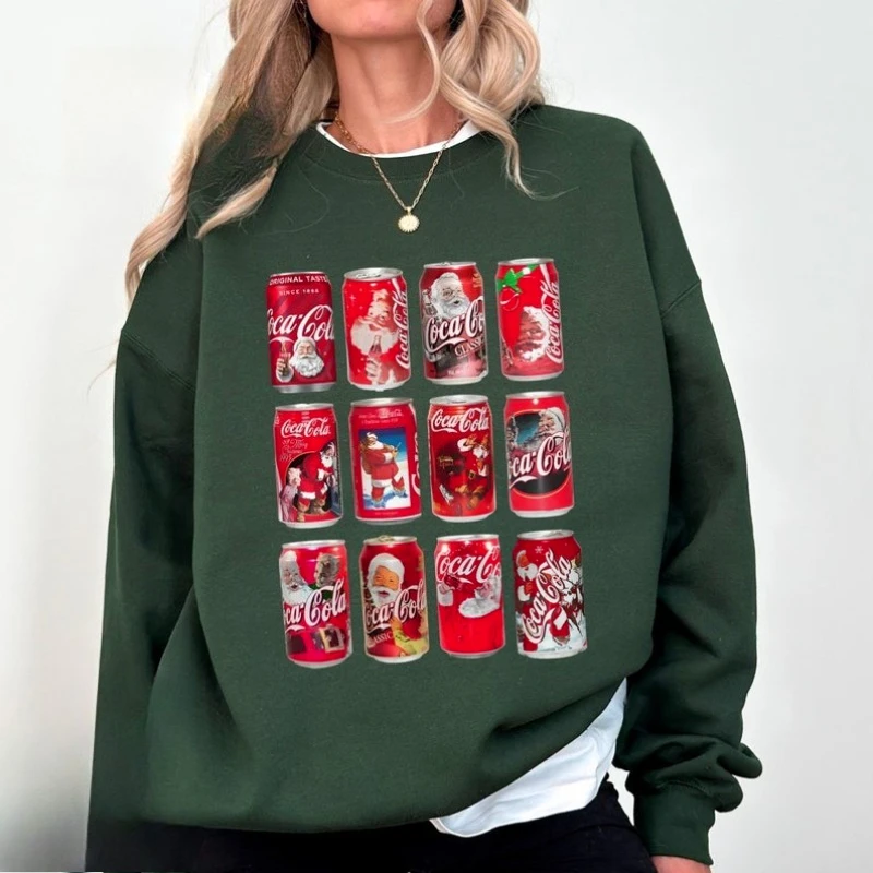 

Ретро-свитшот с принтом Coca-Cola для осени и зимы, винтажный свитшот с Санта-Клаусом, забавный свитшот с надписью Coca-Cola, праздничный подарок, повседневные толстовки с длинными рукавами в стиле кэжуал