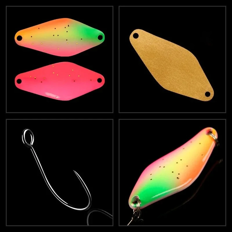 Colorful Copper Spoonbait Lure Sequins Jig Double Sided Painting Spinner UV Luminous Coat Single Hook Trout Bass Pesca Tackle