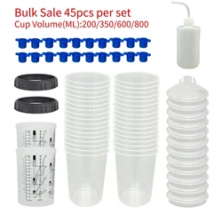45 PCS Disposable Spray Gun Cup No-clean Pot Paint Mixing Cup 180/400/600/800ml Measuring Cup Paint System Type H/O Quick Cup