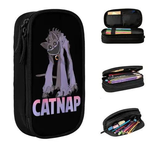 재미있는 귀여운 빈티지 CATNAP 몬스터 필통, 펜꽂이 가방, 학생 대형 보관 학용품, 선물 필통